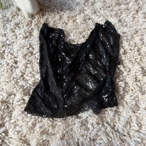 Glamorous going out party evening clubbing women’s Black Chainmail Tank Top. Tur - Picture 5 of 7